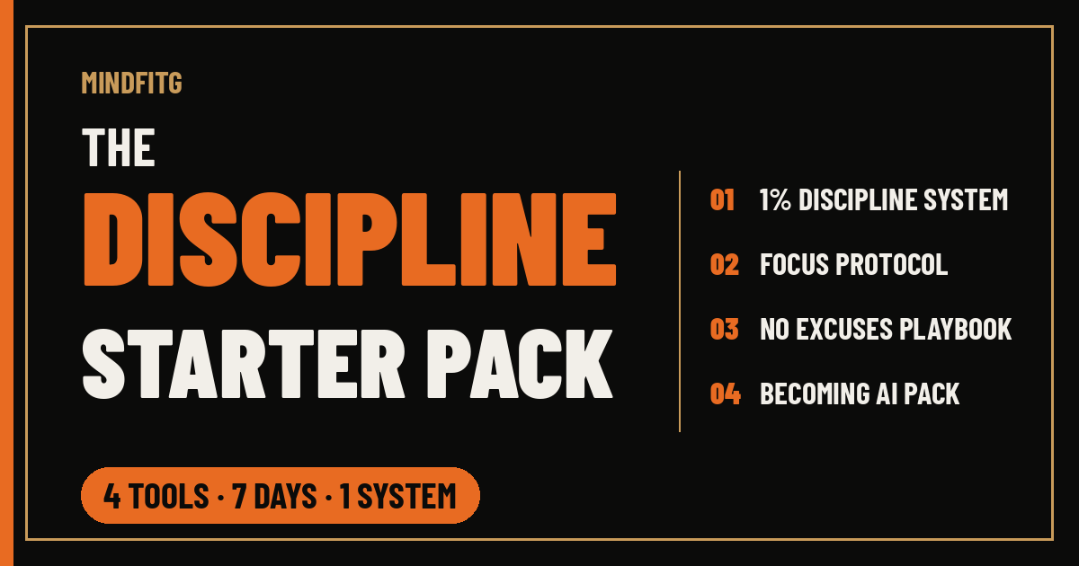 The Discipline Starter Pack: 1% Discipline System, Focus Protocol, No Excuses Playbook, Becoming AI Pack